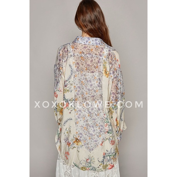 POL Lavender Cream Mixed Floral Print Button Down Shirt Oversized - Picture 11 of 14